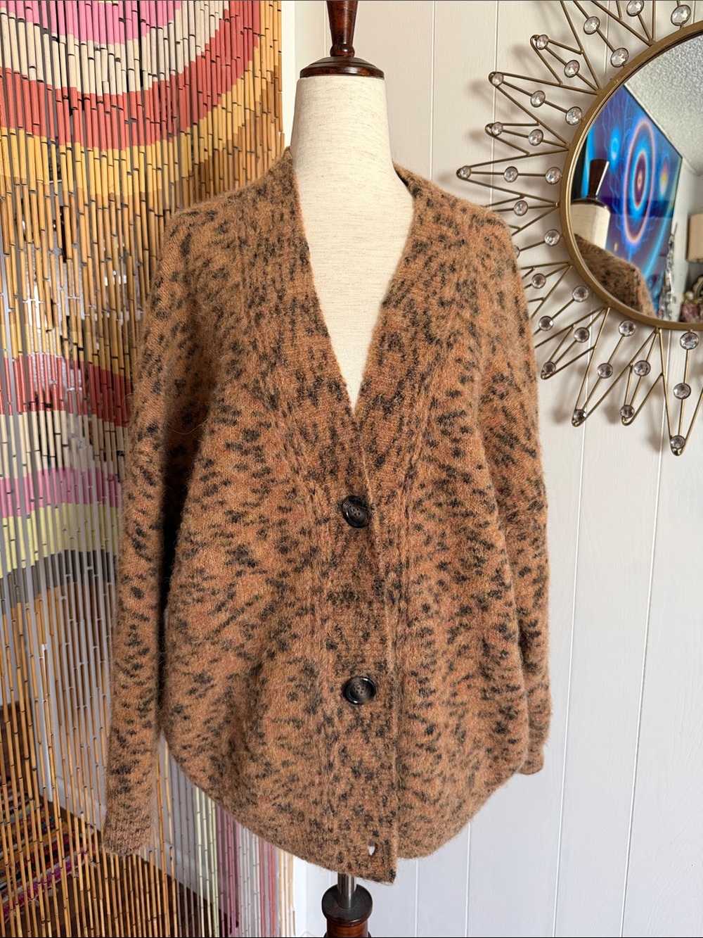 ba&sh Brown Speckled V-Neck Button Cardigan